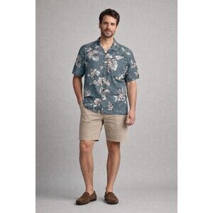 Burma Bibas 100% Silk Hawaiian Shirt Blue Floral Camp Collar Men’s L